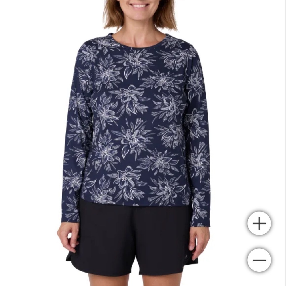 NWOT Hang Ten Women's Sun Tee navy print UPF 50+‎ quick dry hiking fishing